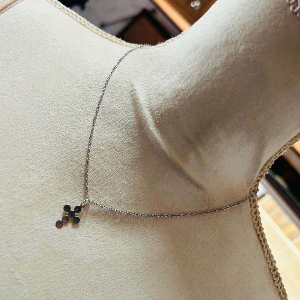 Handcrafted vintage delicate silver cross pendant on chain necklace